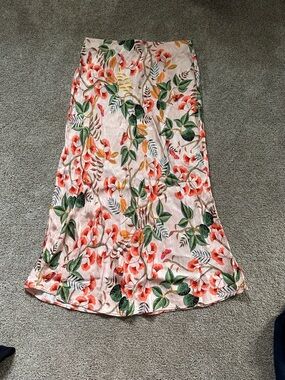 Loft Floral Satin Midi Skirt - Pink Floral xs petite
